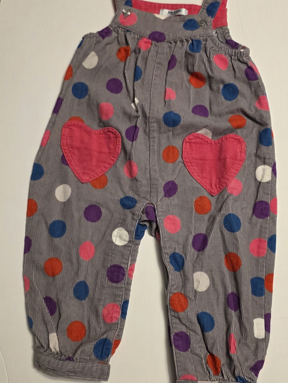 Baby Boden Gray Corduroy Overalls with Polka Dots Size 6-12 Months - Picture 3 of 8